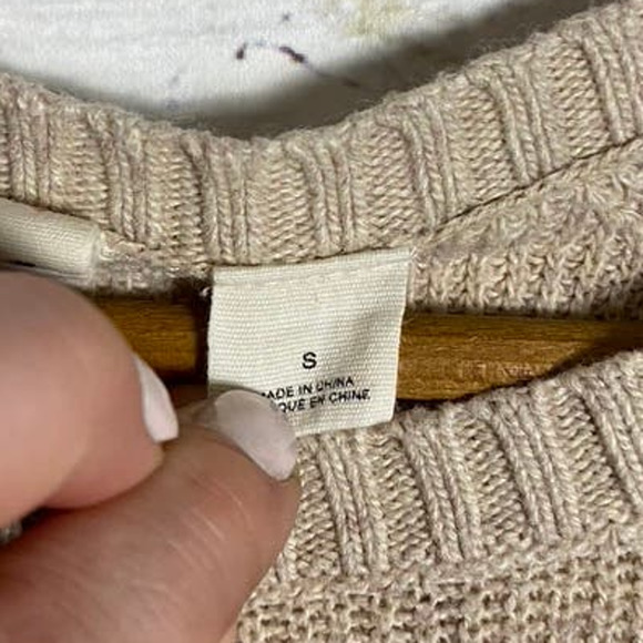 Anthropologie Moth Cotton & Cashmere Oatmeal Crew Neck Side Slit Tunic Sweater - Picture 7 of 12